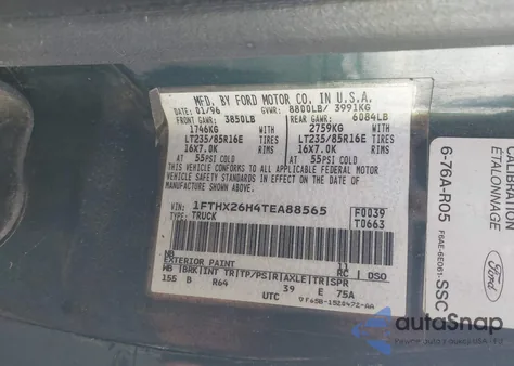 1996 Ford F250 из США, поврежденный, VIN 1FTHX26H4TEA88565